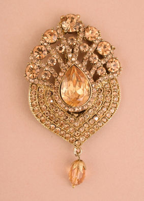 Amber Yellow Stone Embedded Drop Shaped Brooch image number 0